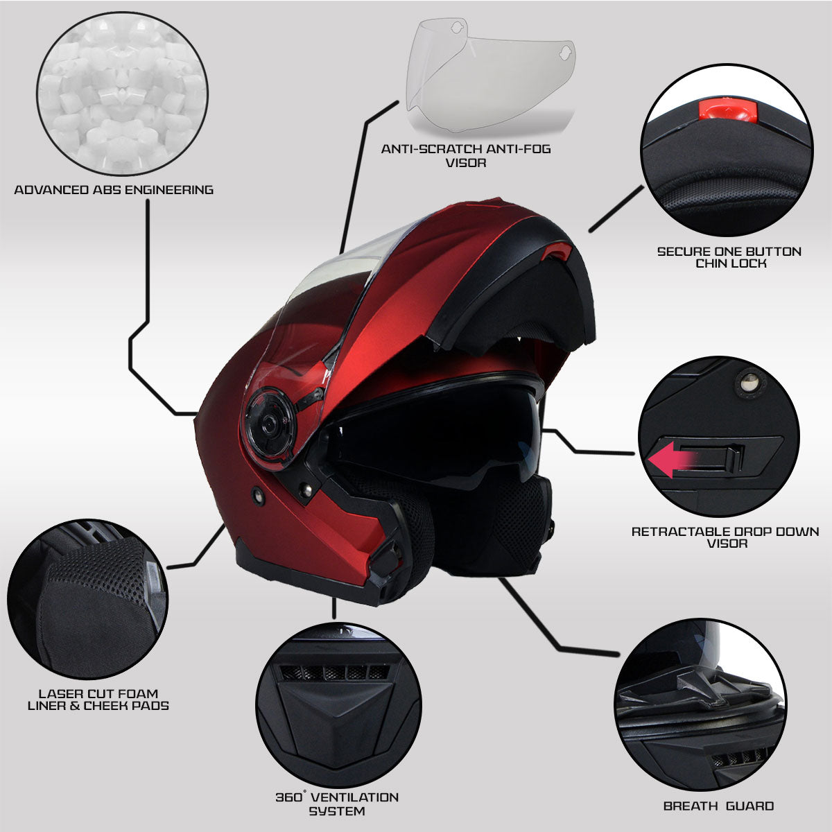 Milwaukee Helmets MPH9817DOT 'Breeze' Red Advanced Motorcycle Modular Helmet for Men and Women Biker w/ Drop Down Visor