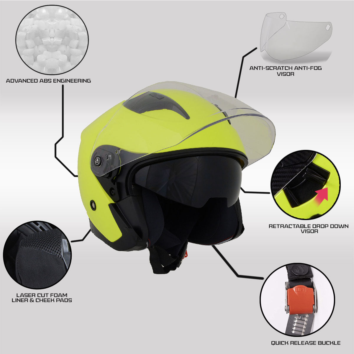 Milwaukee Helmets MPH9823DOT Shift Open Face 3/4 Neon Yellow Helmet Biker w/ Drop Down Visor Neon Yellow / Large