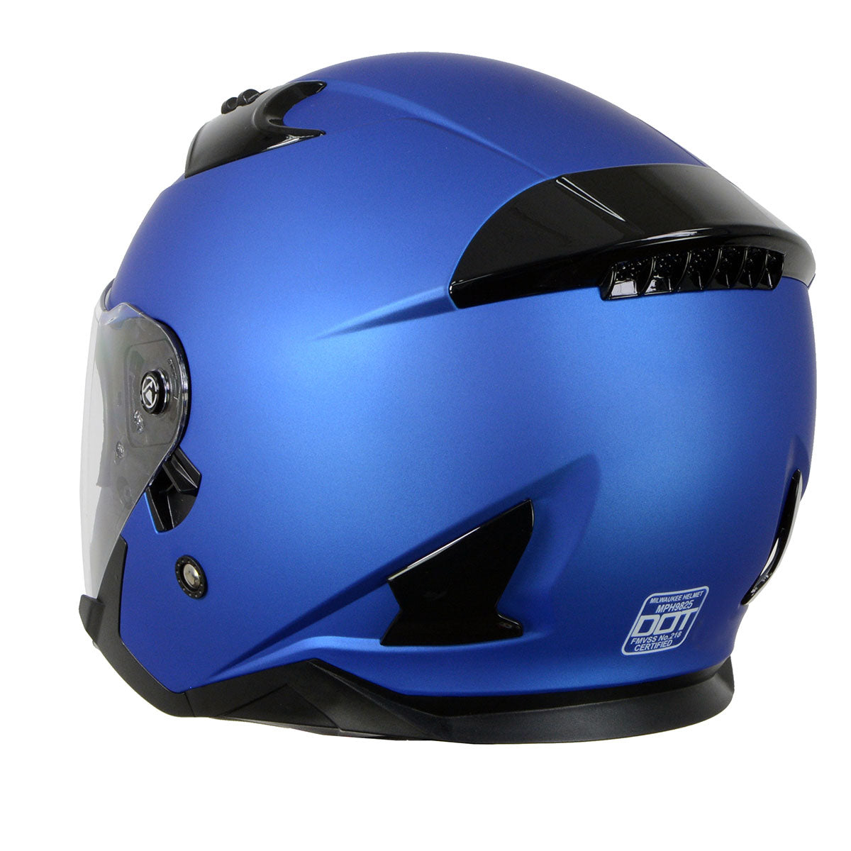 Milwaukee Helmets MPH9823DOT 'Shift' Open Face 3/4 Blue Helmet for Men and Women Biker with Drop Down Tinted Visor