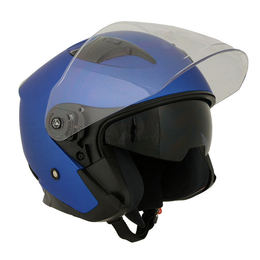 Milwaukee Helmets MPH9823DOT 'Shift' Open Face 3/4 Blue Helmet for Men and Women Biker with Drop Down Tinted Visor