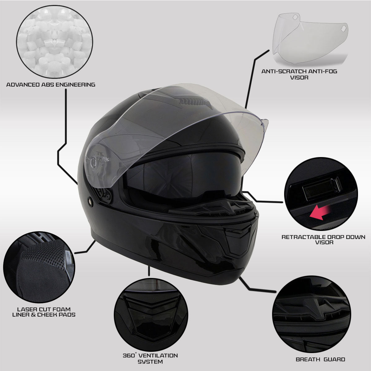 Milwaukee Helmets MPH9835DOT 'Sweeper' Flat Black Advanced Motorcycle Full Face Helmet for Men and Women Biker w/ Drop Down Visor