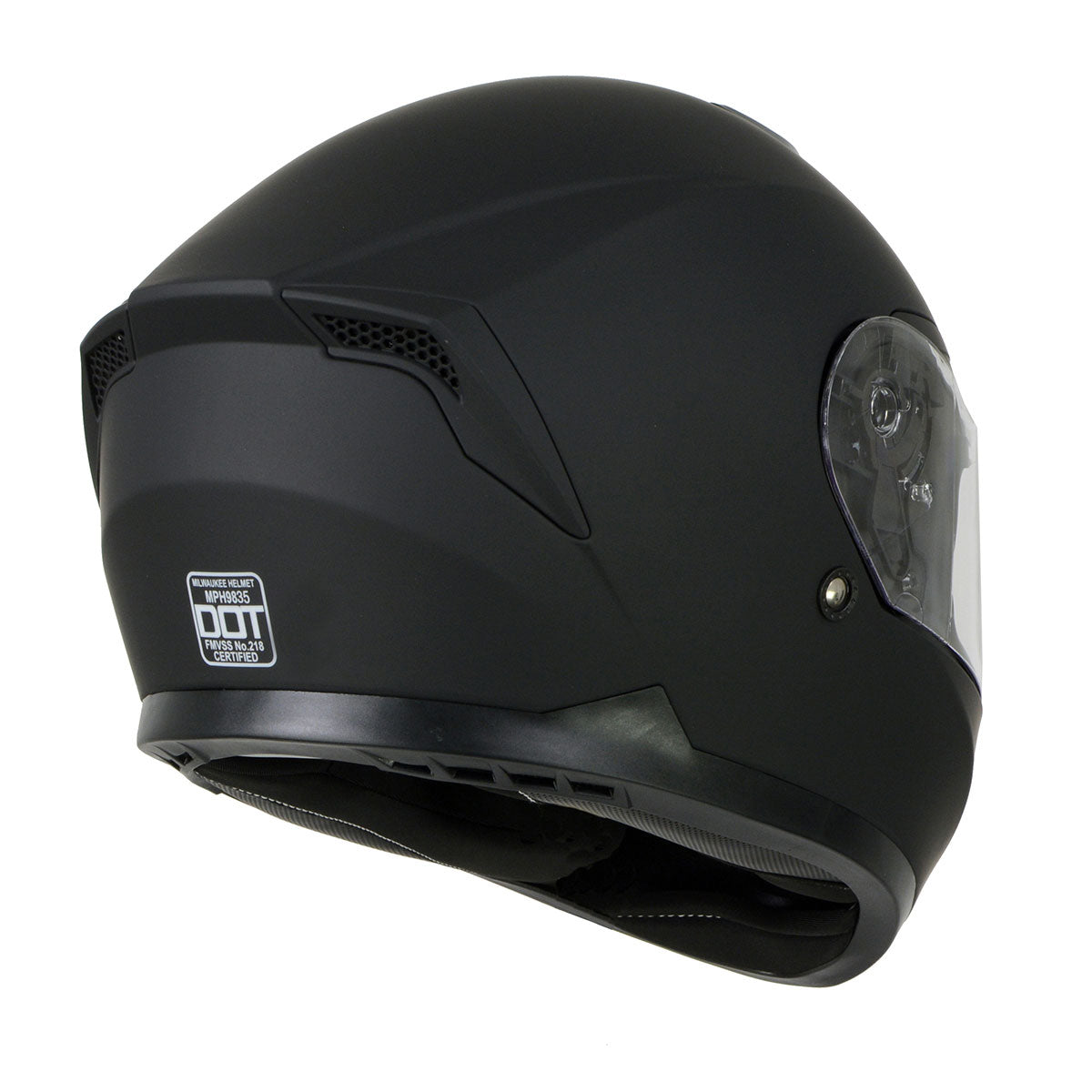 Milwaukee Helmets MPH9835DOT 'Sweeper' Flat Black Advanced Motorcycle Full Face Helmet for Men and Women Biker w/ Drop Down Visor