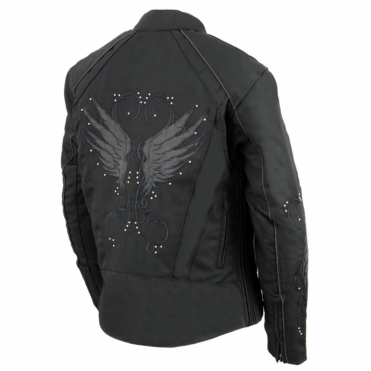 Milwaukee Leather MPL1954 Women's 'Studded Wings' Black Textile Moto Jacket