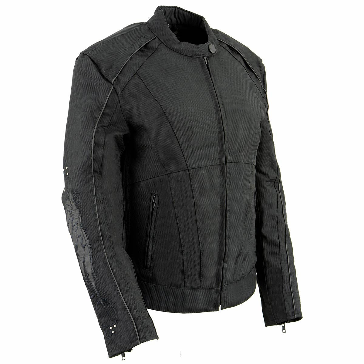 Milwaukee Leather MPL1954 Women's 'Studded Wings' Black Textile Moto Jacket