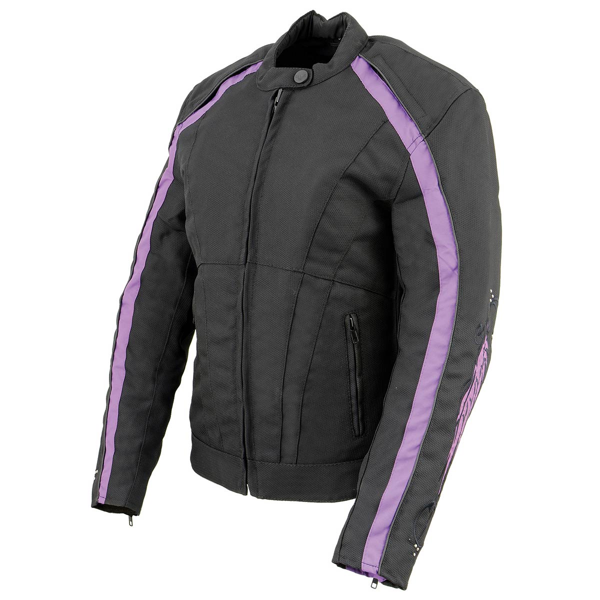 Milwaukee Leather MPL1954 Women's 'Studded Wings' Black and Purple Textile Moto Jacket