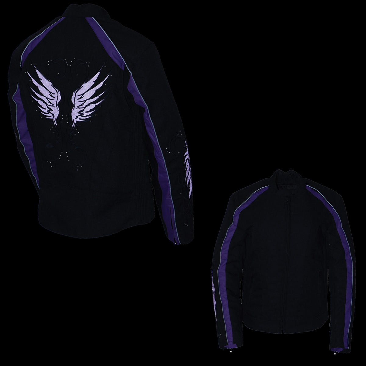 Milwaukee Leather MPL1954 Women's 'Studded Wings' Black and Purple Textile Moto Jacket