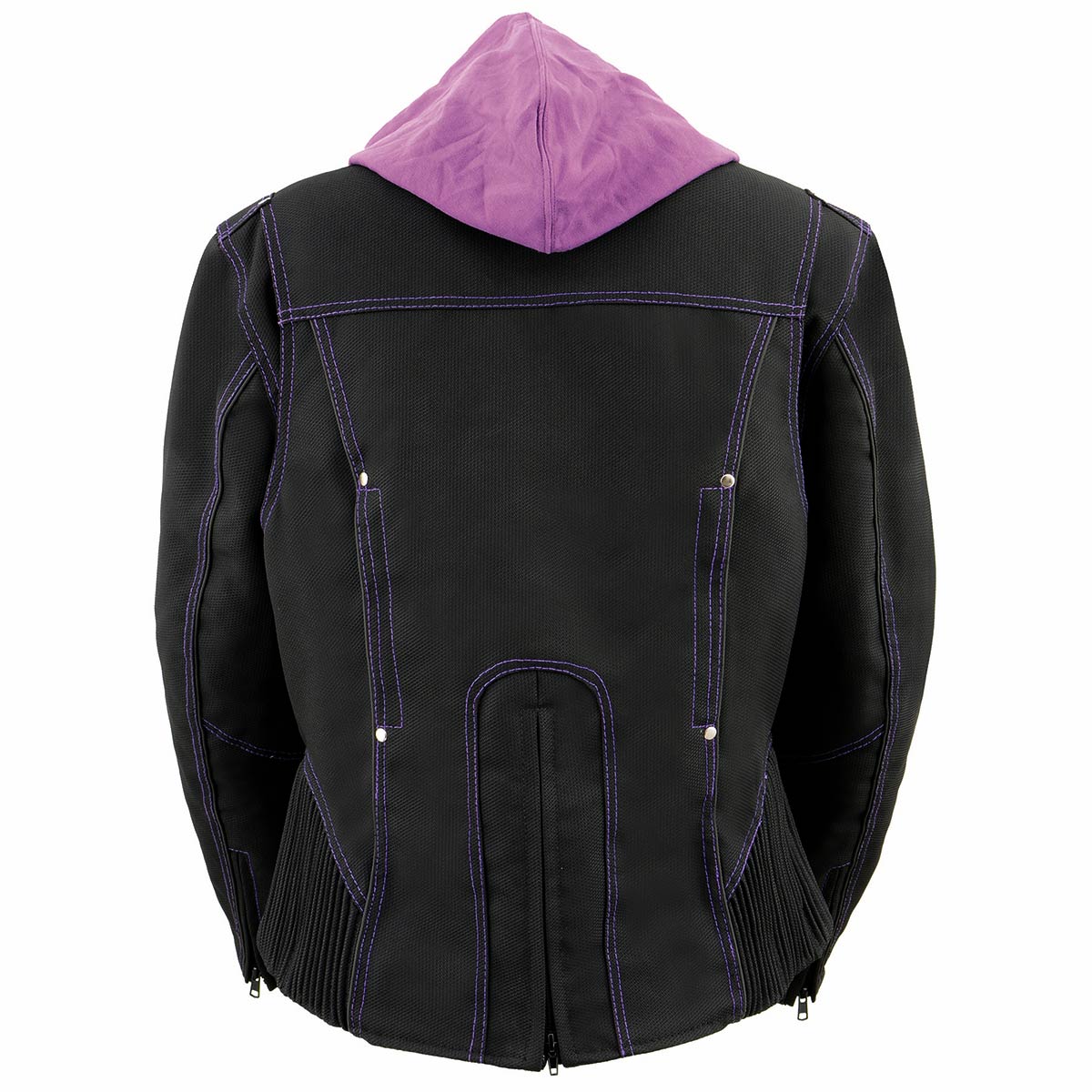 Milwaukee Leather MPL1967 Women's 3/4 Hooded Black and Purple Textile Jacket with Reflective Tribal Detail