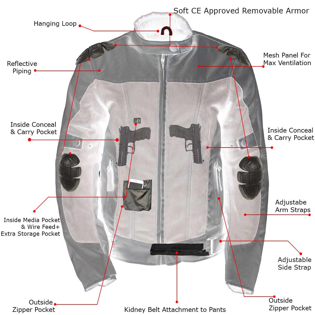 Milwaukee Leather Women's Shade Black/Grey Textile Motorcycle Jacket w/ CE Armor - MPL22707