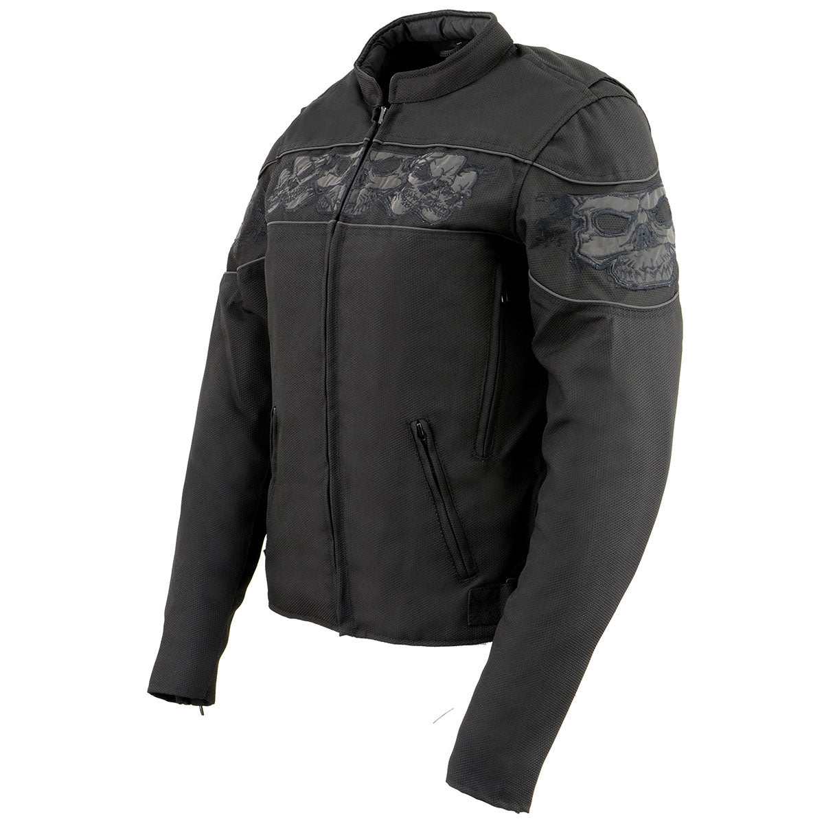 Milwaukee Leather MPL2730 Women's Black Crossover Textile Scooter Jacket with Reflective Skulls