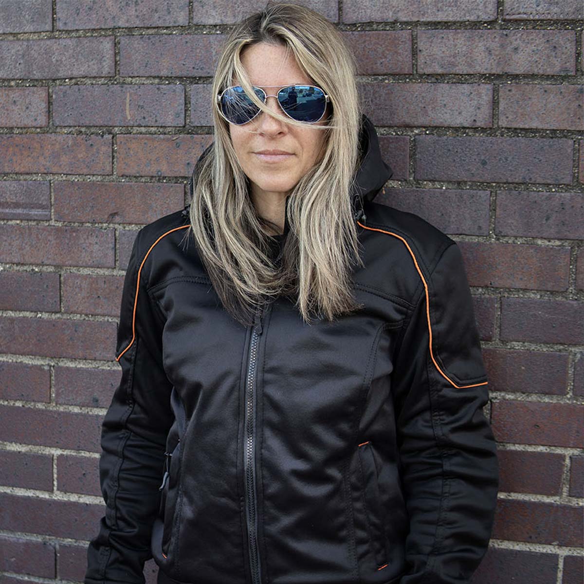 Milwaukee Leather MPL2764 Women's Black Soft Shell Armored Motorcycle Racing Style Jacket with Hoodie