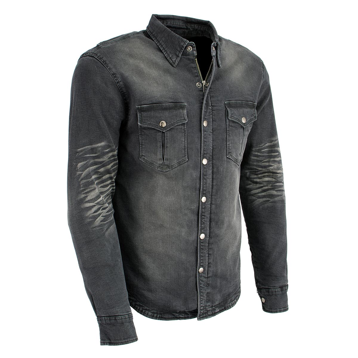 Milwaukee Leather MPM1620 Men's Black Flannel Biker Shirt with CE Approved Armor - Reinforced w/ Aramid Fibers