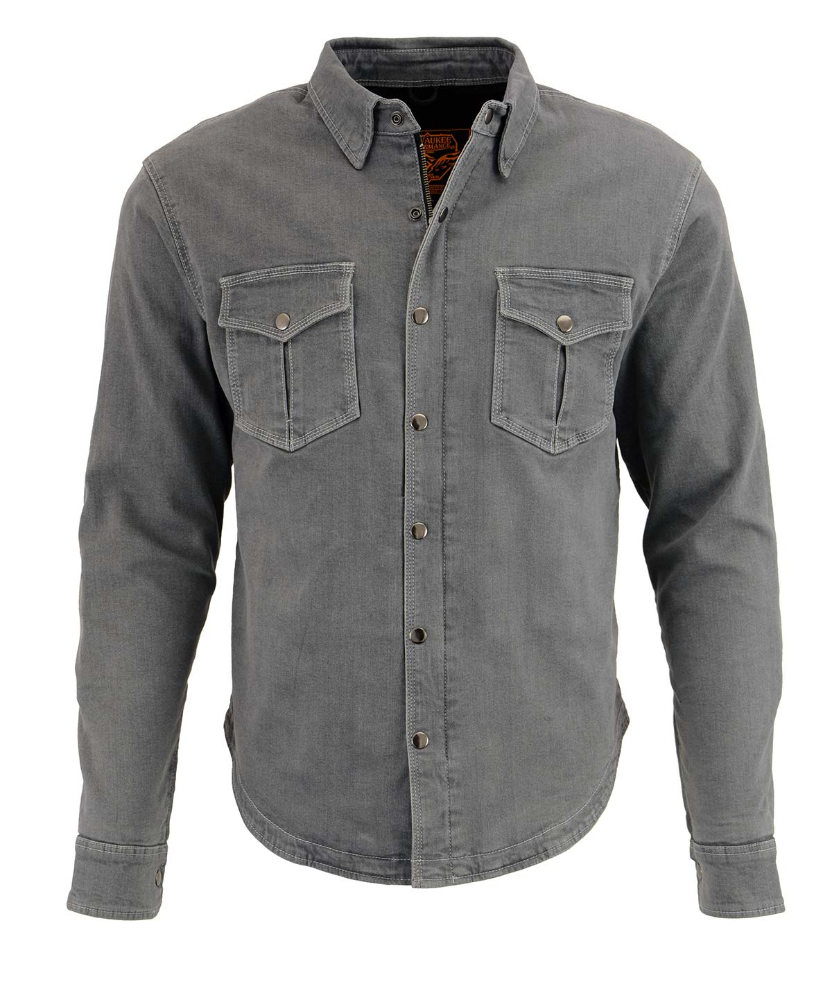 Milwaukee Leather MPM1621 Men's Grey Flannel Biker Shirt with CE Approved Armor - Reinforced w/ Aramid Fibers