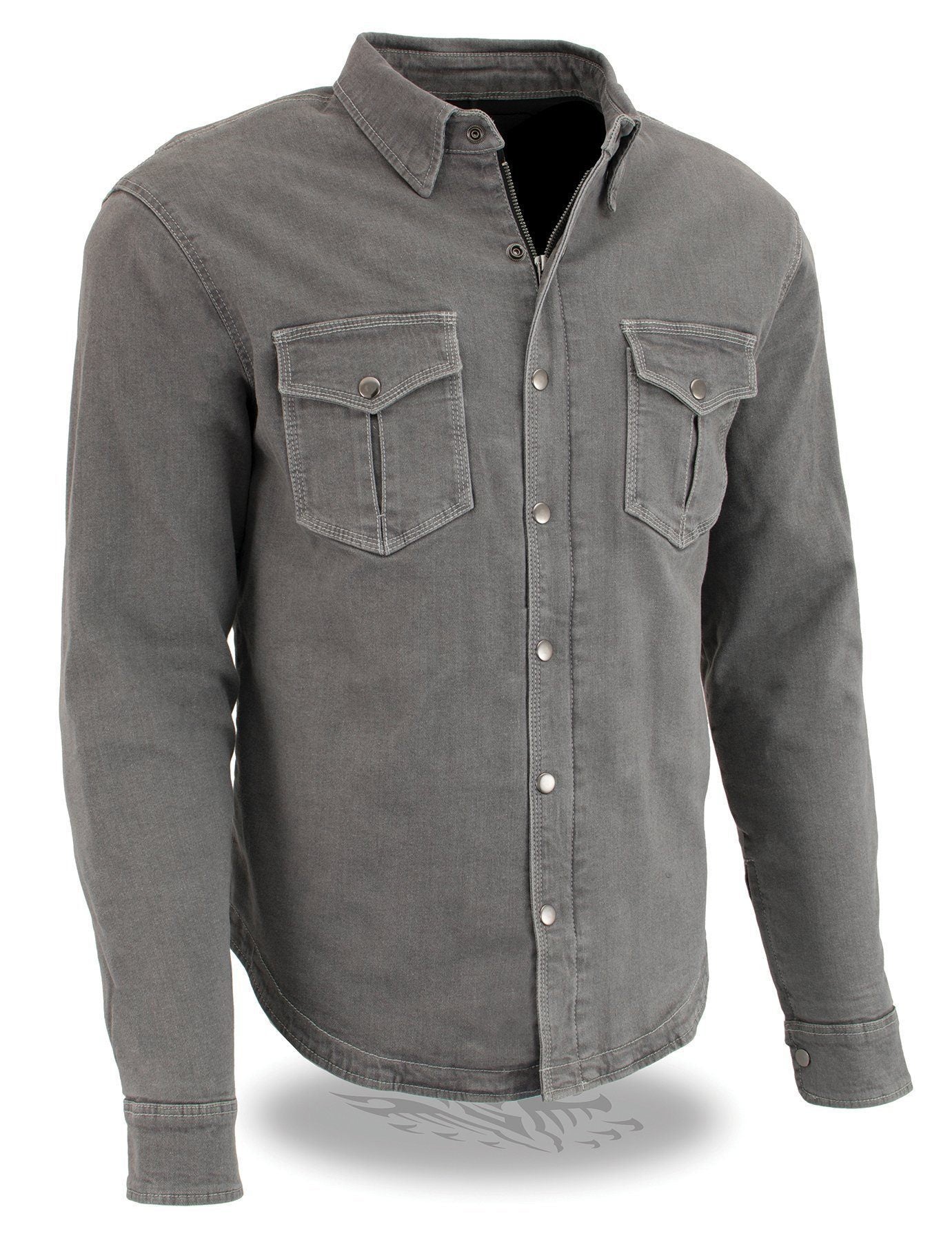 Milwaukee Leather MPM1621 Men's Grey CE Armored Long Sleeve Motorcycle Riders Shirt w/ Reinforced w/ Aramid Fibers