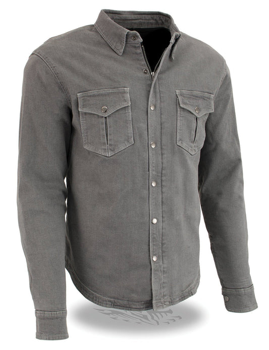 Milwaukee Leather MPM1621 Men's Grey CE Armored Long Sleeve Motorcycle Riders Shirt w/ Reinforced w/ Aramid Fibers