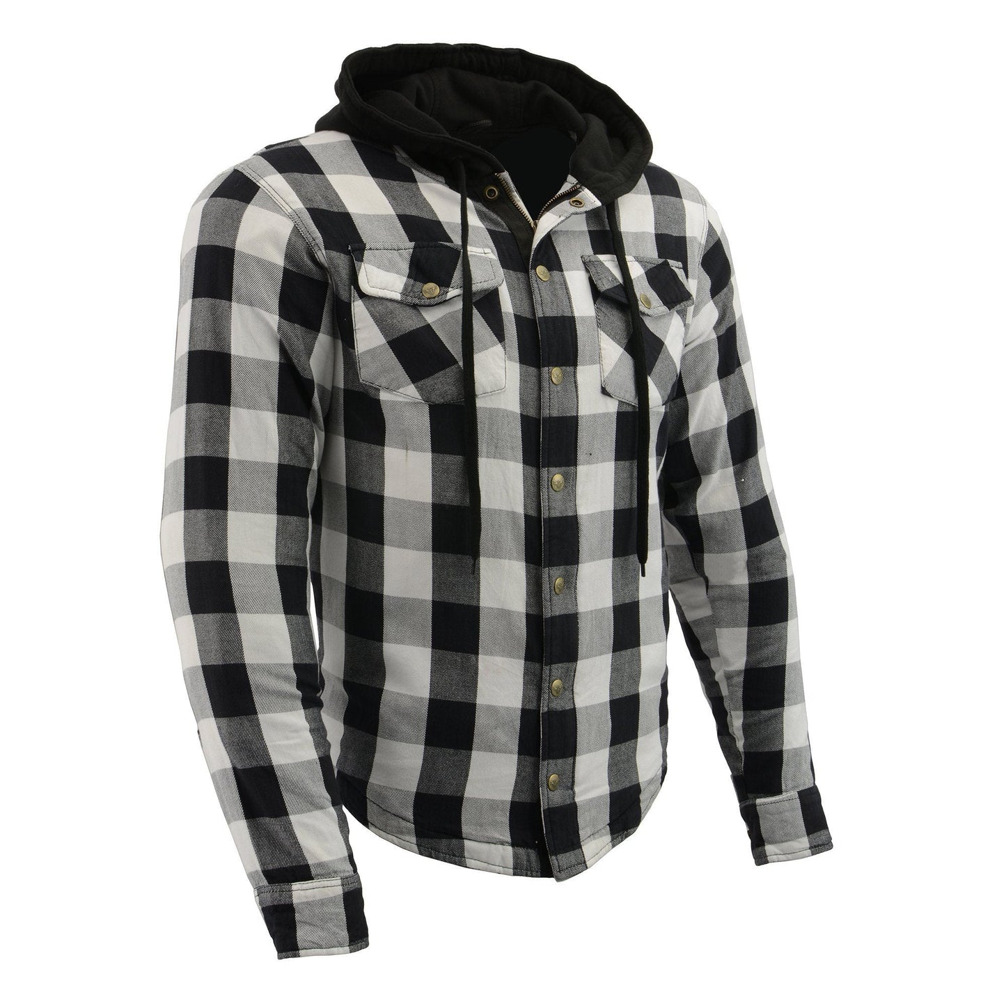 Milwaukee Leather MPM1629 Men's Plaid Hooded Flannel Biker Shirt with CE Approved Armor - Reinforced w/ Aramid Fibers