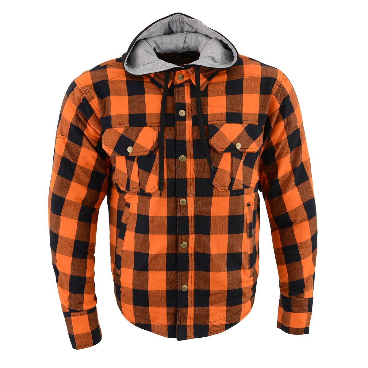 Milwaukee Leather MPM1642 Men's Plaid Hooded Flannel Biker Shirt with CE Approved Armor - Reinforced w/ Aramid Fibers