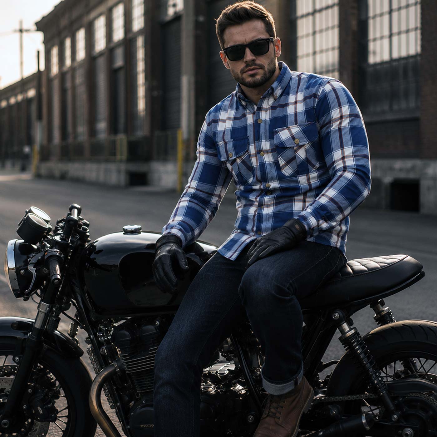 Milwaukee Leather Men's Plaid Flannel Biker Shirt with Aramid Fiber and Armor