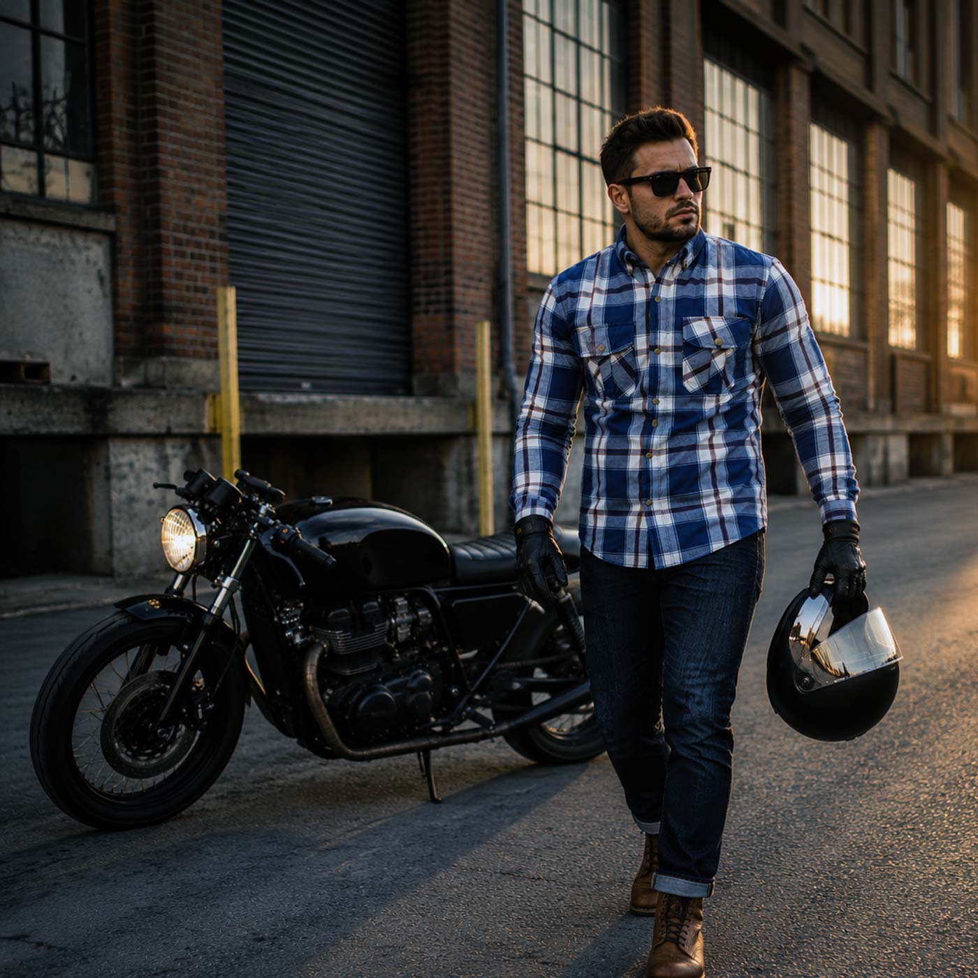 Milwaukee Leather Men's Plaid Flannel Biker Shirt with Aramid Fiber and Armor