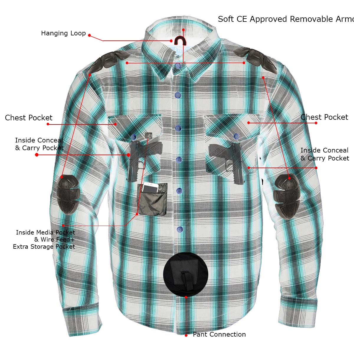 Milwaukee Leather MPM1643 Men's Plaid Flannel Biker Shirt with CE Approved Armor - Reinforced w/ Aramid Fiber