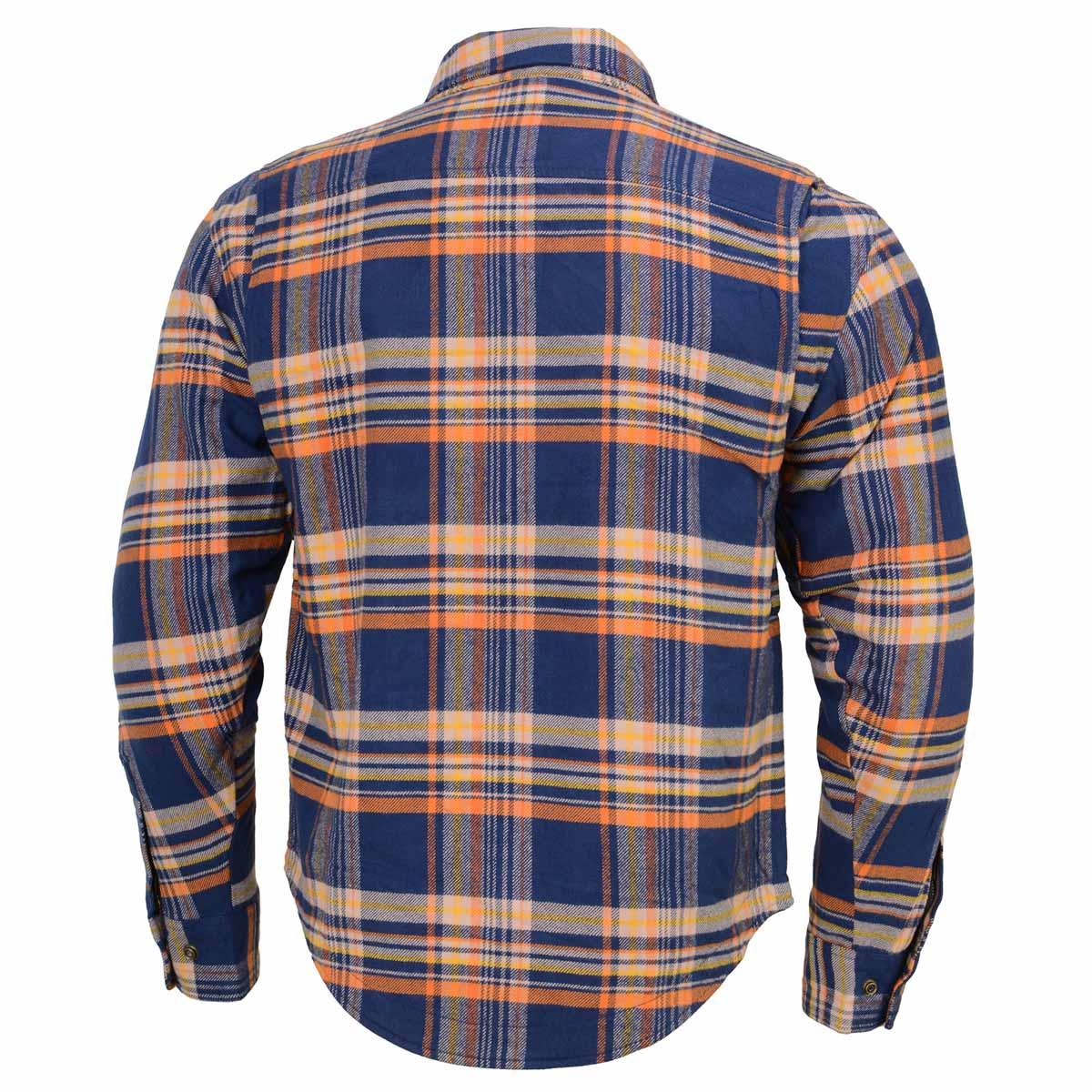 Milwaukee Leather MPM1656 Blue and Orange Flannel Biker Shirt for Men with CE Armor - Reinforced w/ Aramid Fiber