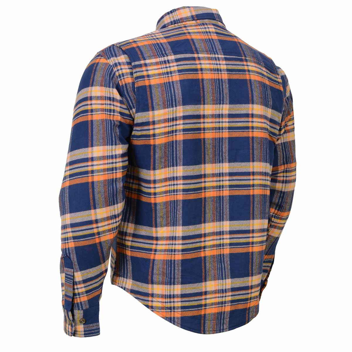 Milwaukee Leather MPM1656 Blue and Orange Flannel Biker Shirt for Men with CE Armor - Reinforced w/ Aramid Fiber