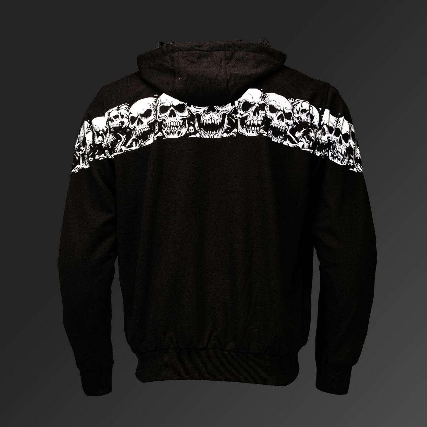 MMCC Men’s Bare Bones Hoodie – Reflective Skull Graphics Front & Back, Full Zip, 100 % Cotton - MPM1681