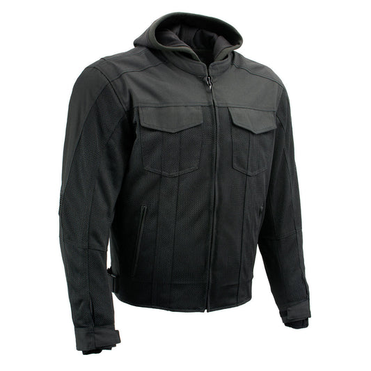 Milwaukee Leather Men's Requiem Mesh and 1300D Nylon Motorcycle Jacket with CE Armor, Removable Hoodie - MPM17018