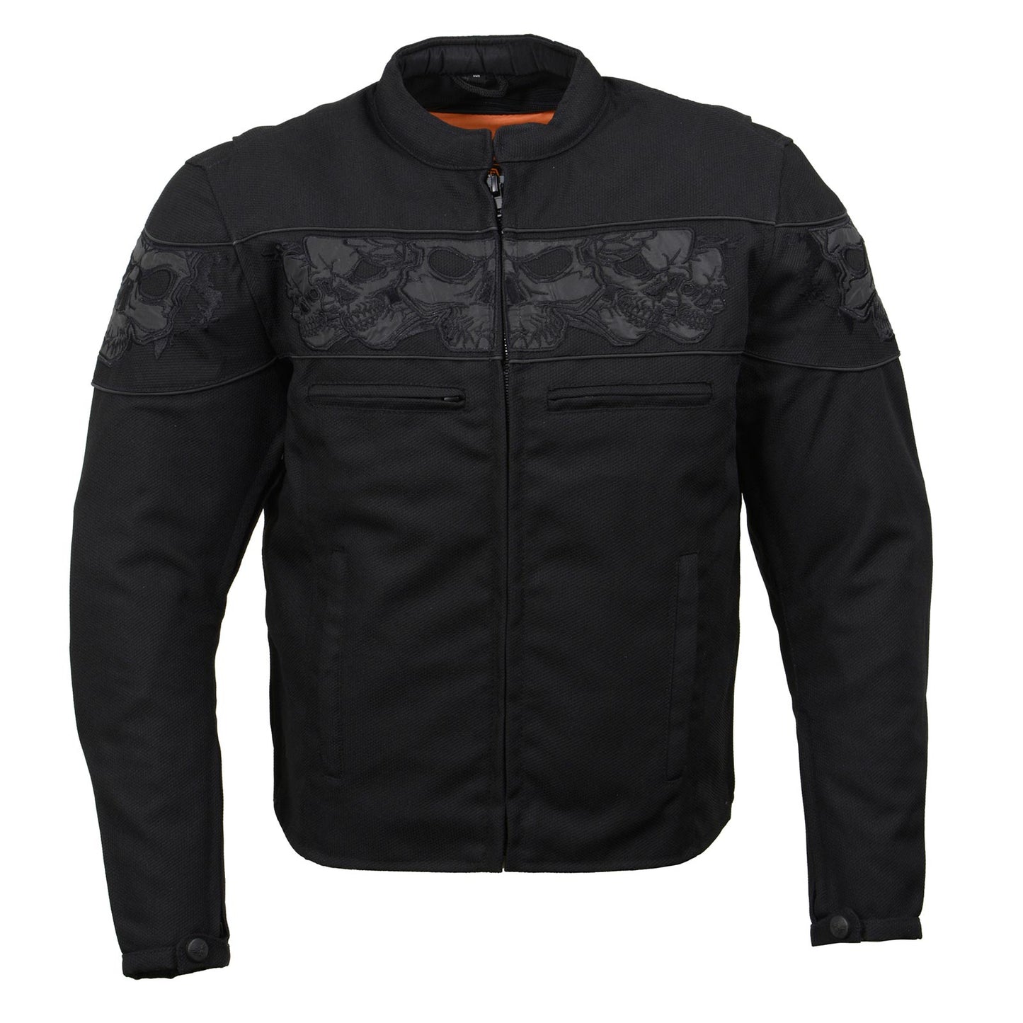 Milwaukee Leather MPM1730 Black Padded Textile Motorcycle Jacket for Men w/ Reflective Skulls - All Season Motorcycle Jacket