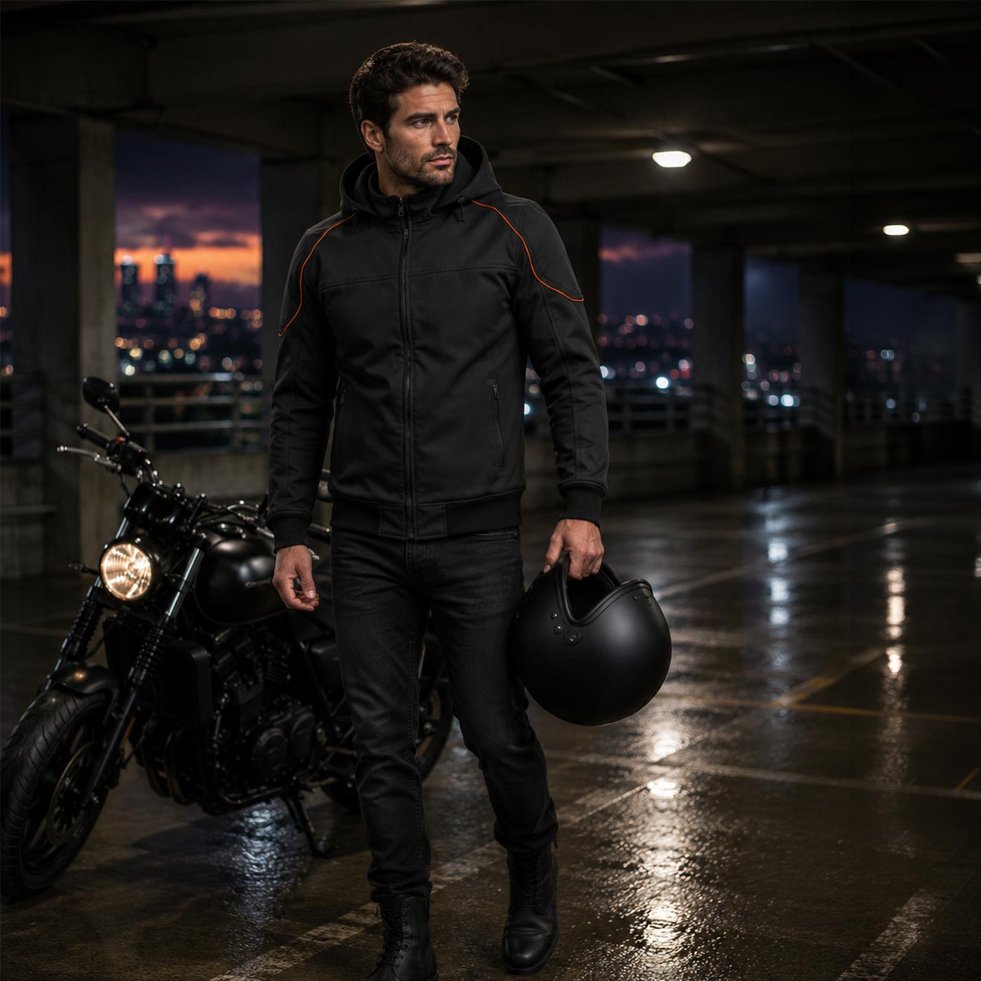 Milwaukee Leather MPM1764 Men's Black Soft Shell CE Armored Motorcycle Racing Style Hoodie Jacket w/ Detachable Hood