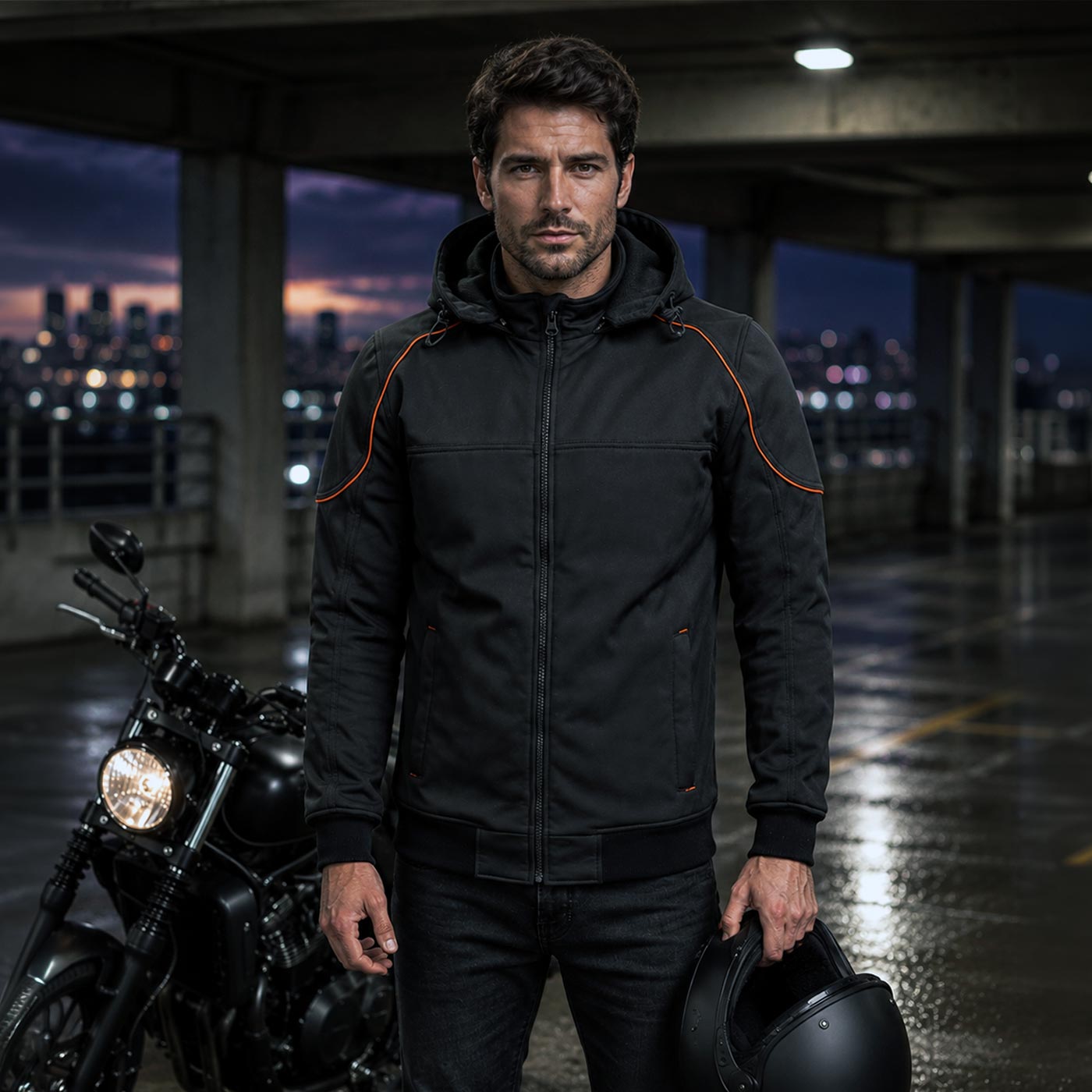 Milwaukee Leather MPM1764 Men's Black Soft Shell CE Armored Motorcycle Racing Style Hoodie Jacket w/ Detachable Hood