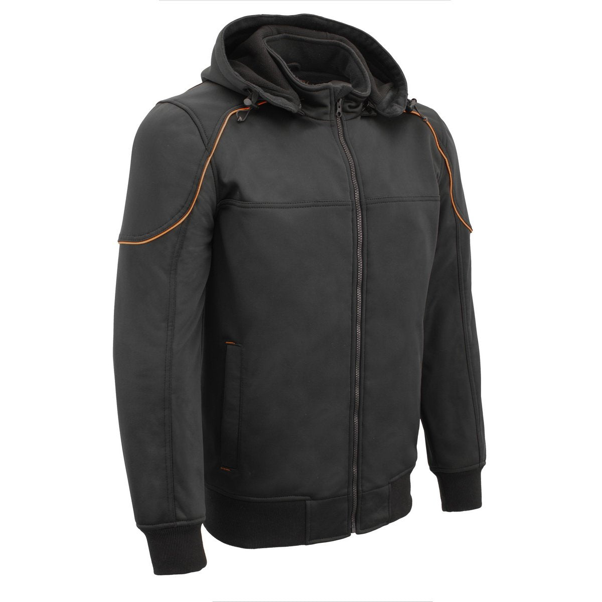 Milwaukee Leather MPM1764 Men's Black Soft Shell CE Armored Motorcycle Racing Style Hoodie Jacket w/ Detachable Hood