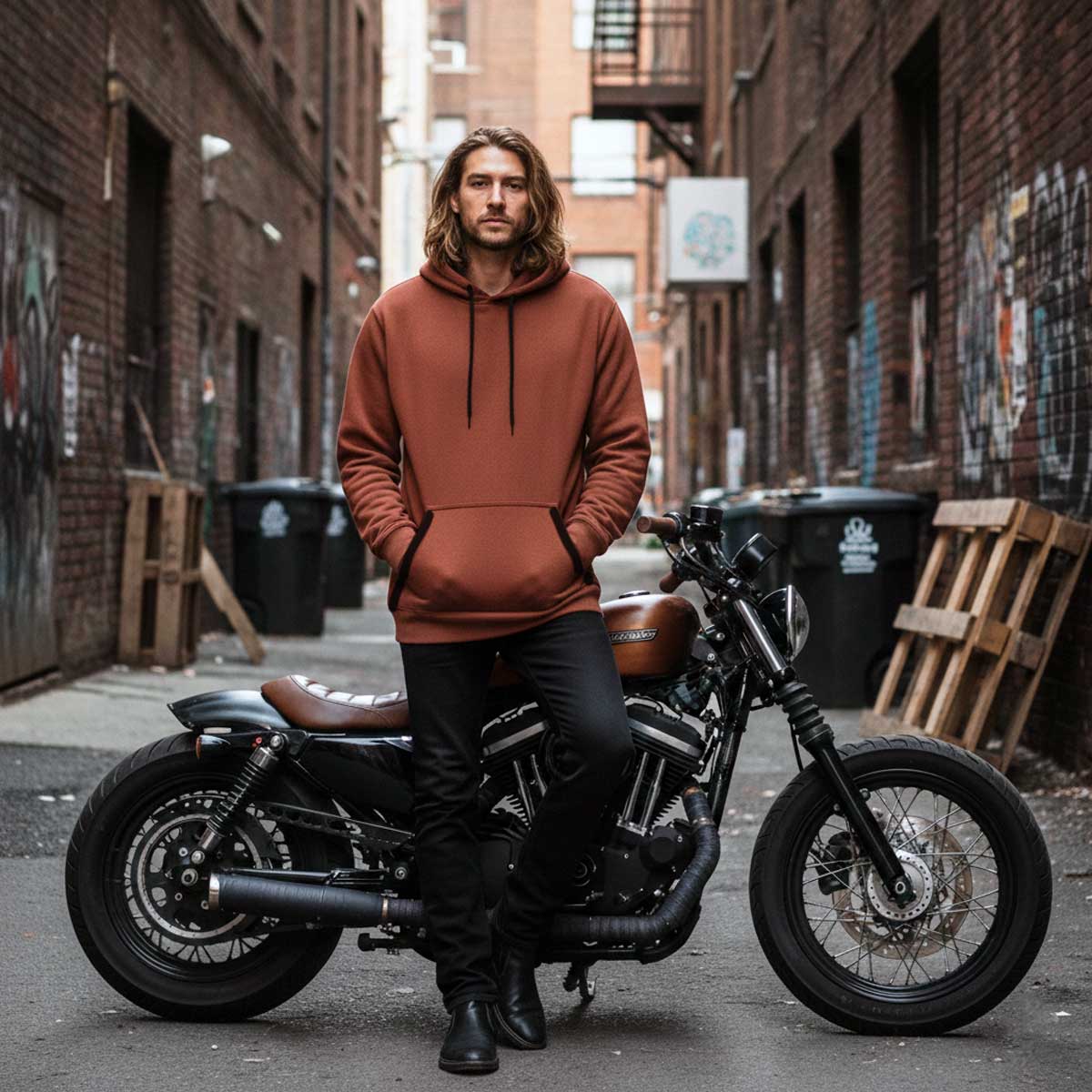 Milwaukee Leather Men's Streetguard Copper CE Armored Riding Hoodie, Shoulder and Elbow Armor - MPM1768
