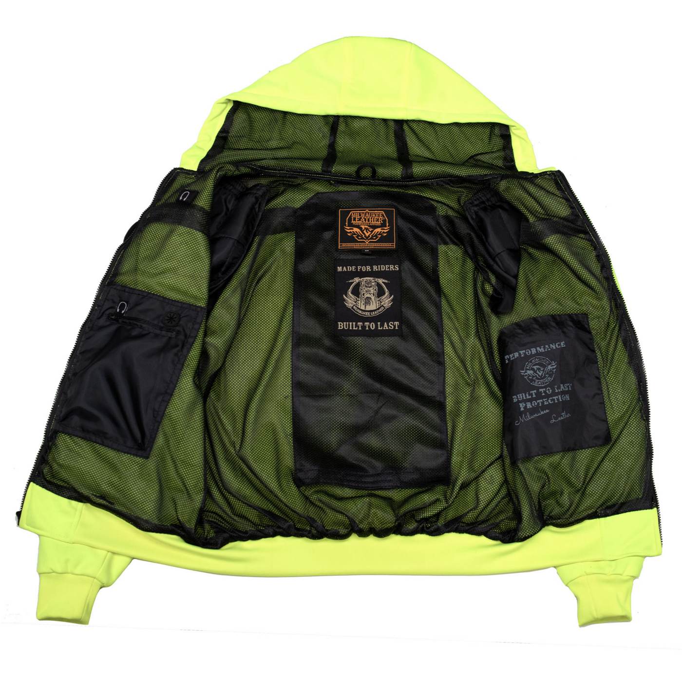 Milwaukee Leather Men's Neon-Green Streetguard Riding Hoodie - Aramid Reinforced with CE Shoulder and Elbow Armor - MPM1772