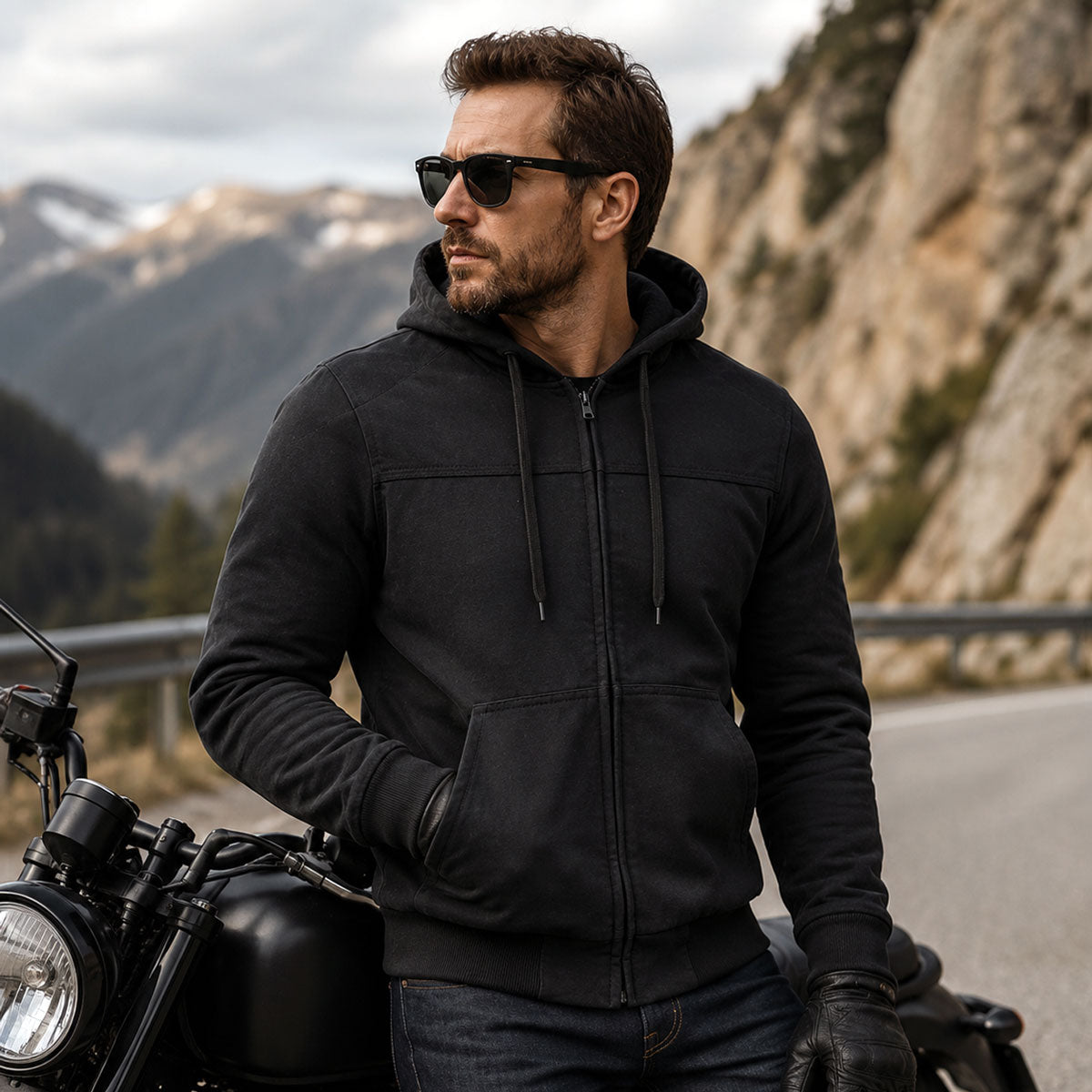 Milwaukee Leather Men's Black Streetguard Riding Hoodie - Aramid Reinforced with CE Shoulder and Elbow Armor - MPM1788