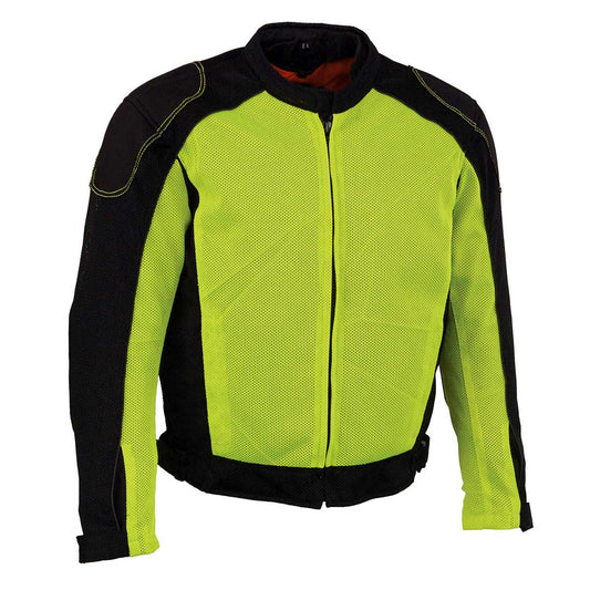 Milwaukee Leather MPM1790 Men's Black and Neon Green Hi Vis Mesh Racer Armored Jacket with Removable Rain Jacket