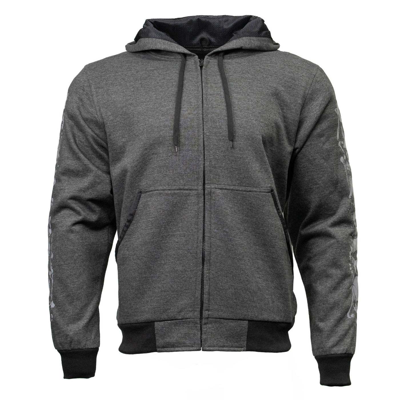 Milwaukee Leather Men's Bare Bones Charcoal Reflective Skull CE Armored Riding Hoodie, Shoulder & Elbow Armor - MPM1799