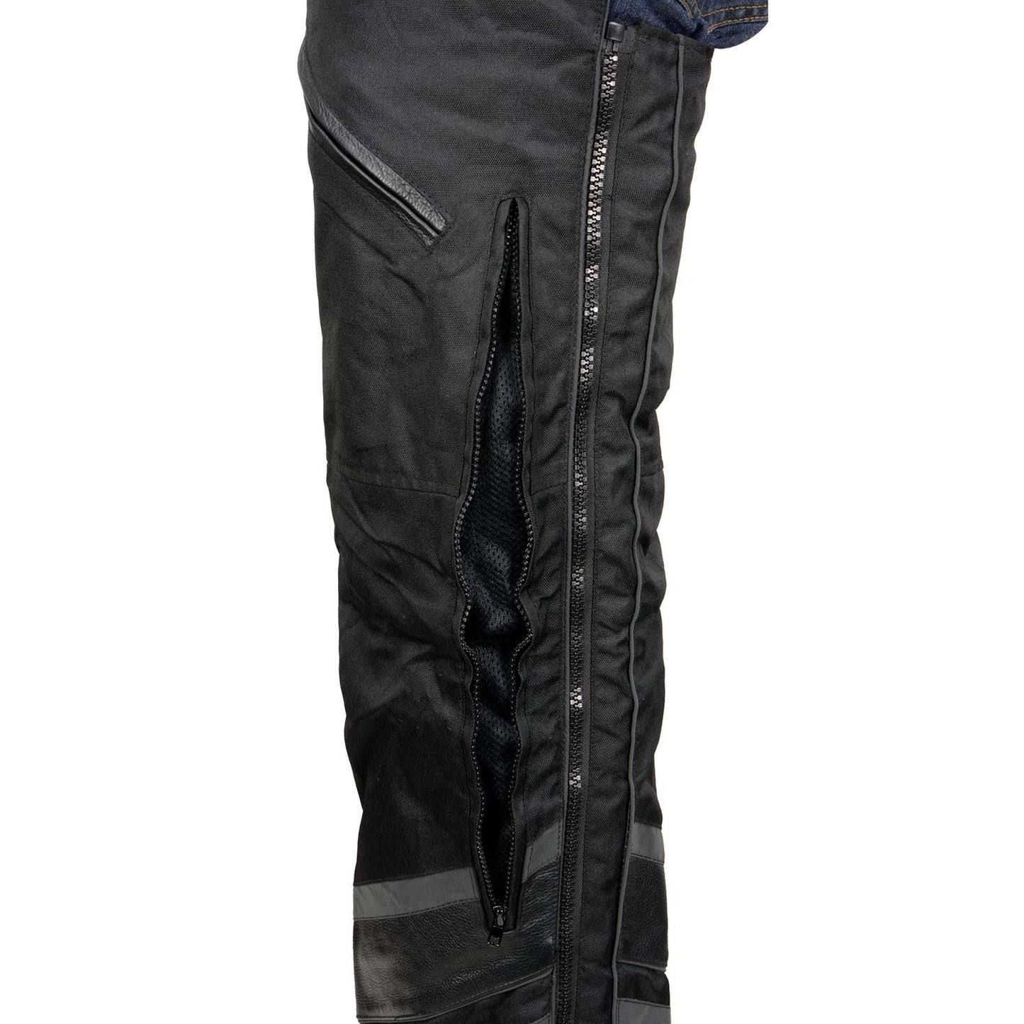 Milwaukee Leather MPM5705 Men's Black Vented Textile Chaps with Leather Trim and Snap Out Liner