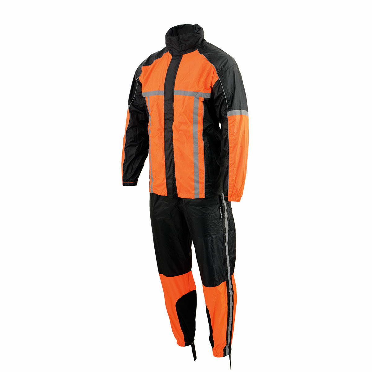 Milwaukee Leather MPM9510 Men's Black and Orange Motorcycle Water Resistant Rain Suit w/ Hi-Vis Reflective Tape