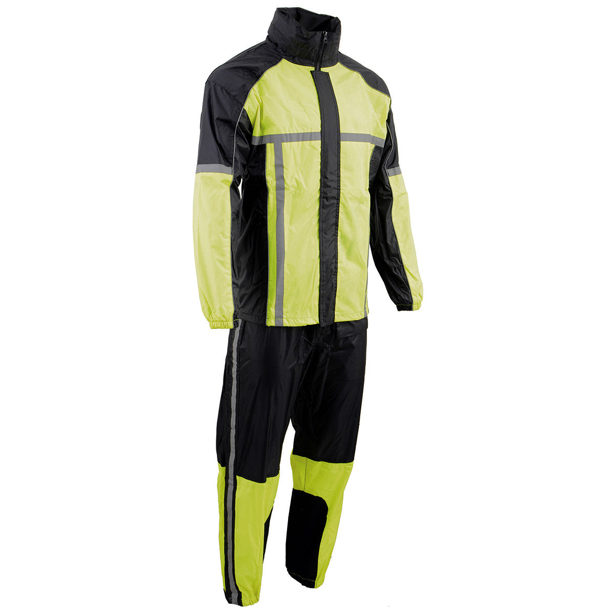 Milwaukee Leather MPM9510 Men's Black and Neon Green Motorcycle Water Resistant Rain Suit w/ Hi-Vis Reflective Tape