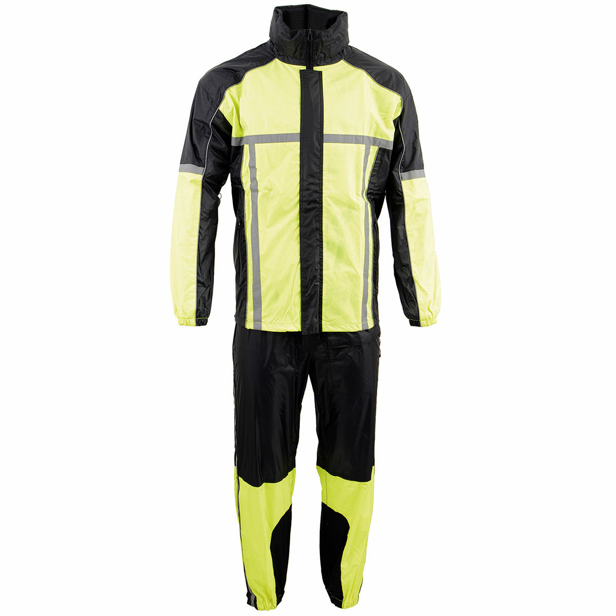 Milwaukee Leather MPM9510 Men's Black and Neon Green Motorcycle Water Resistant Rain Suit w/ Hi-Vis Reflective Tape