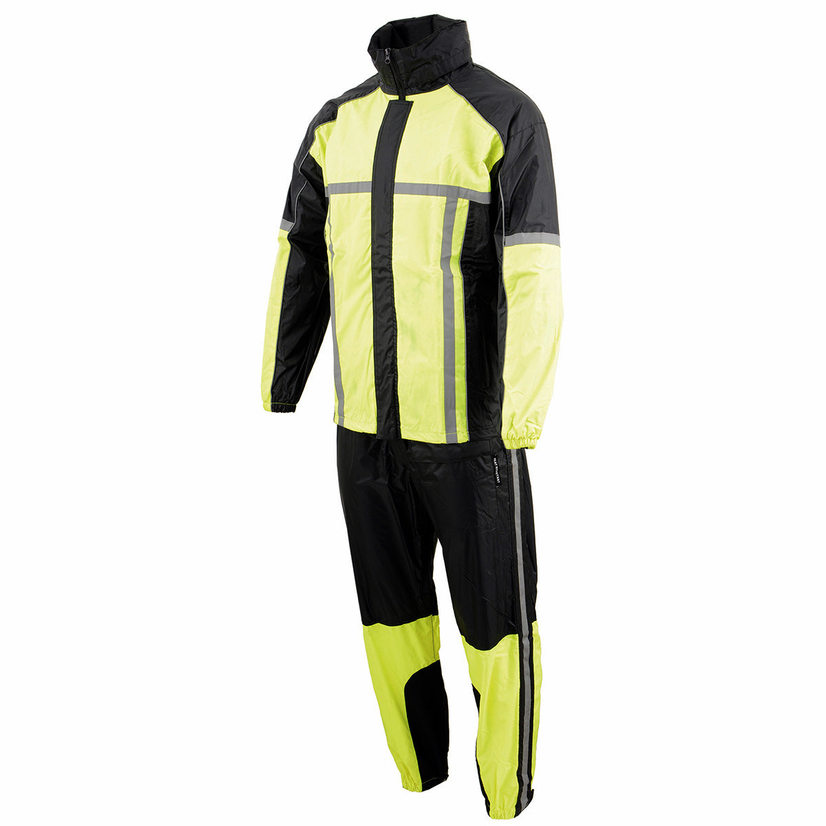 Milwaukee Leather MPM9510 Men's Black and Neon Green Motorcycle Water Resistant Rain Suit w/ Hi-Vis Reflective Tape