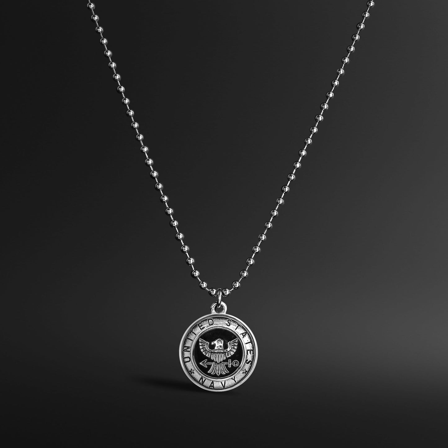 United States Navy Stainless Steel Polished Pendant on Ball Chain