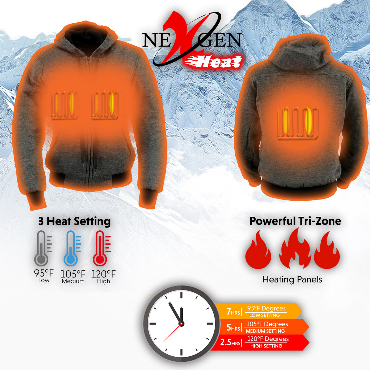 Nexgen Heat Women's Heated Hoodie Jacket - MPL2713SET Grey - 3 Level, Motorcycle Riding, Winter Ready, Outdoors Use