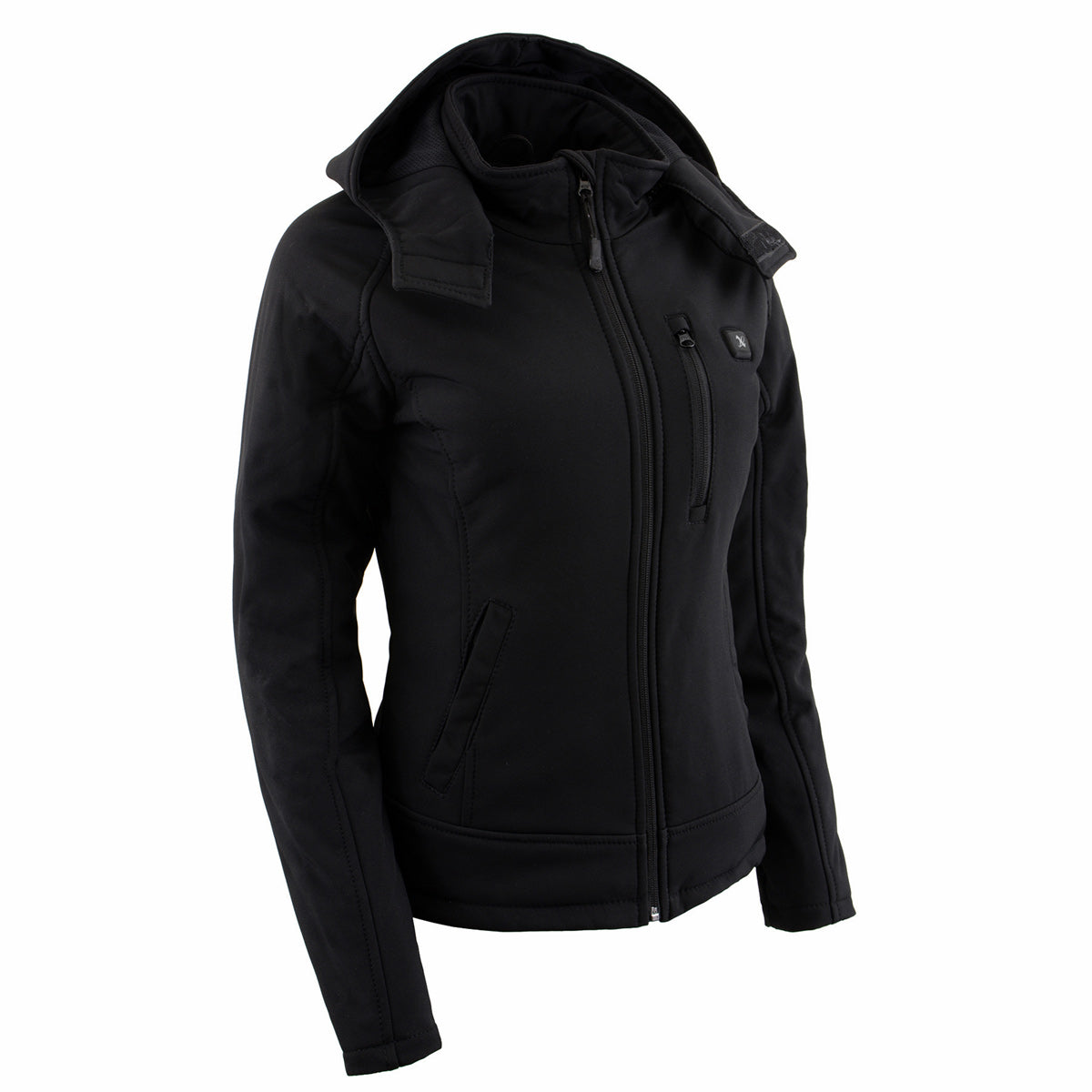Nexgen Heat MPL2767SET Women's Black 'Heated' Soft Shell Jacket with Detachable Hood for Riding Hiking Winter Outdoor Activities