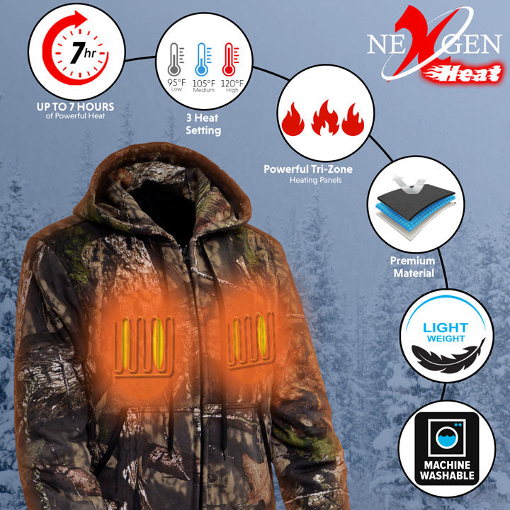 Nexgen Heat NXL2776SET Women’s Heated Zipper Camouflaged Hoodie Warming Camo Hoodie for Hunting w/ Battery Pack