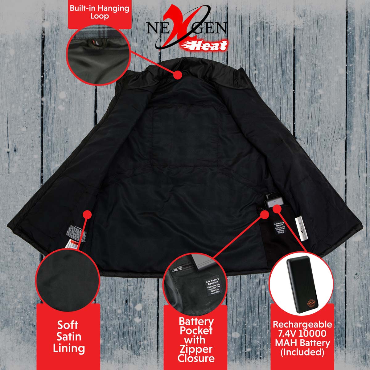 Nexgen Heat Women's NXL4301SET Puffer Black Heated Winter Vest - for Winter Cold Weather Riding Outdoors