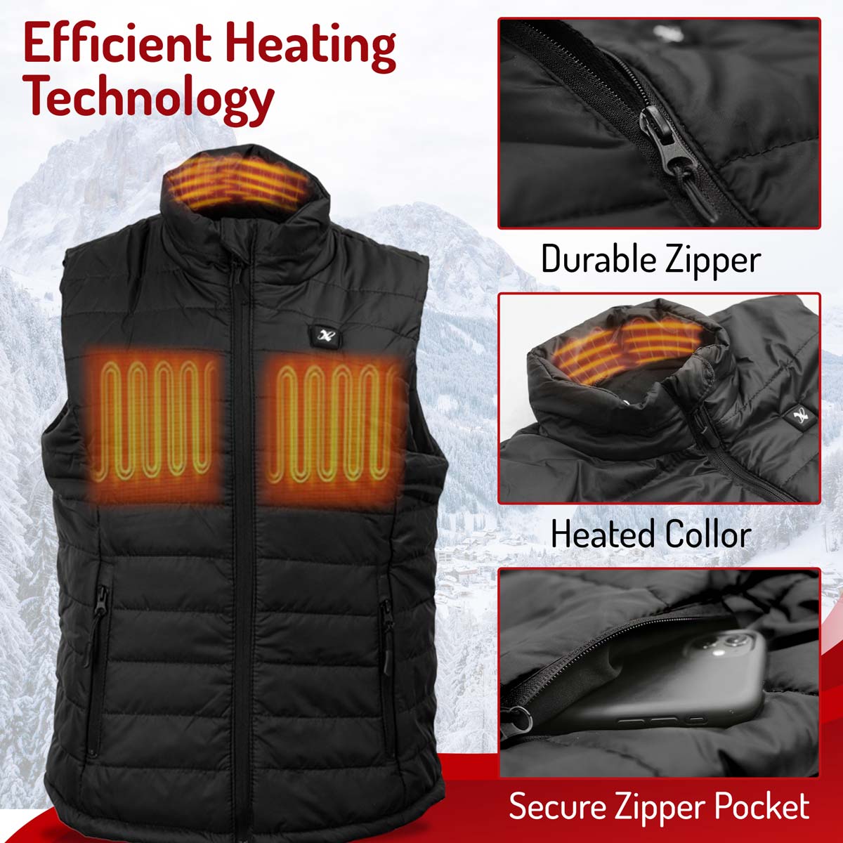 NexGen NXL4301SET Ladies 'Puffed' Black ‘Heated’ Textile Vest (Rechargeable Battery Pack Included)