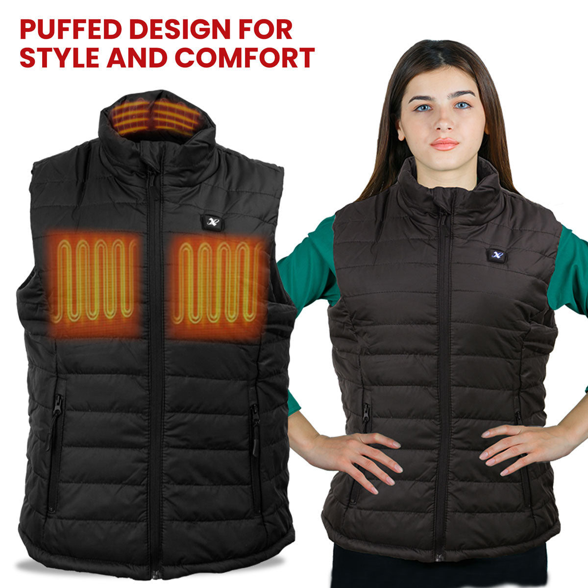 NexGen NXL4301SET Ladies 'Puffed' Black ‘Heated’ Textile Vest (Rechargeable Battery Pack Included)