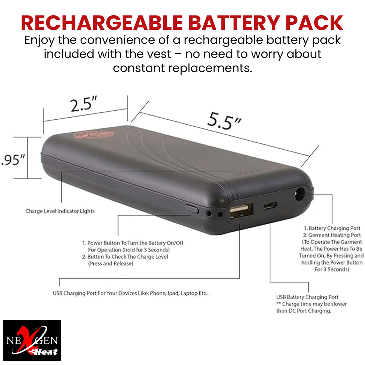 NexGen NXL4301SET Ladies 'Puffed' Black ‘Heated’ Textile Vest (Rechargeable Battery Pack Included)