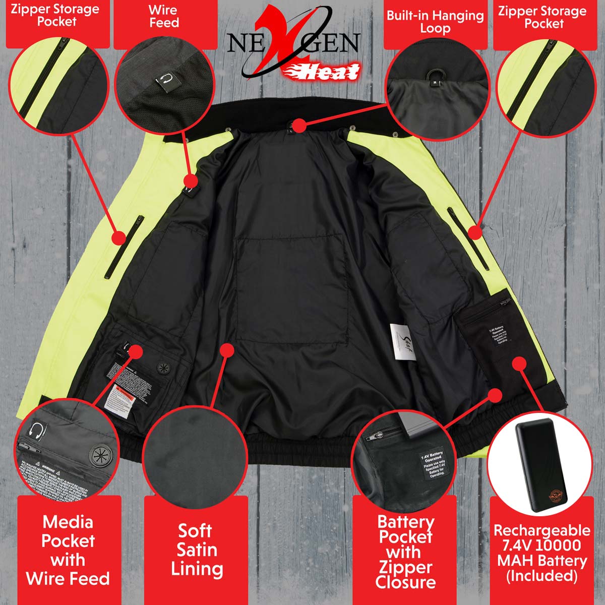 Nexgen Heat MPL2773SET Women's Heated Hoodie High-Viz Reflective - Zipper Front Sweatshirt Jacket w/ Battery Pack